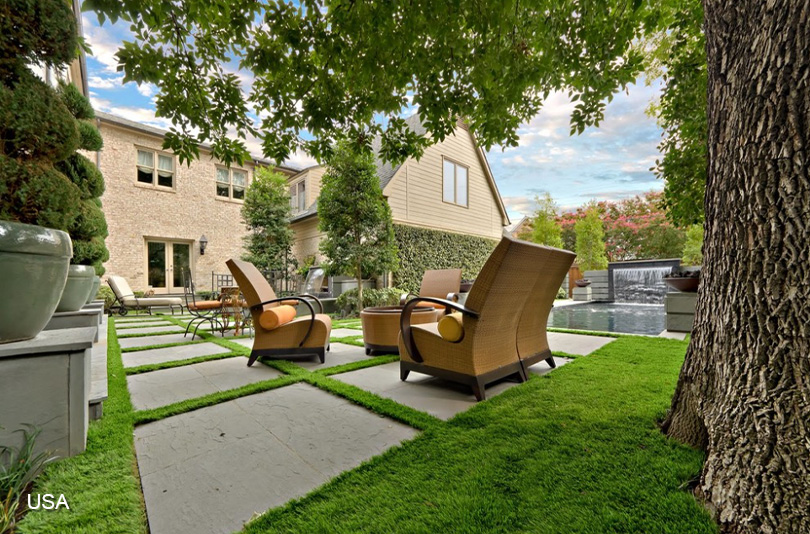 Slope terrain artificial grass garden