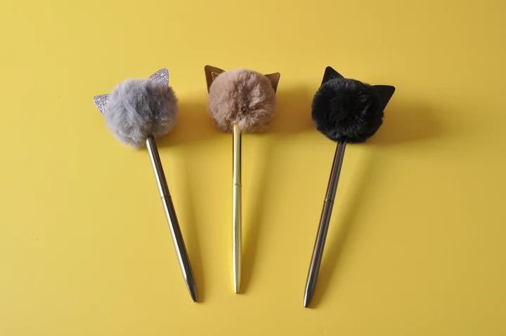 Pom Pom Cat Metal Pen Fluffy Cat Pen